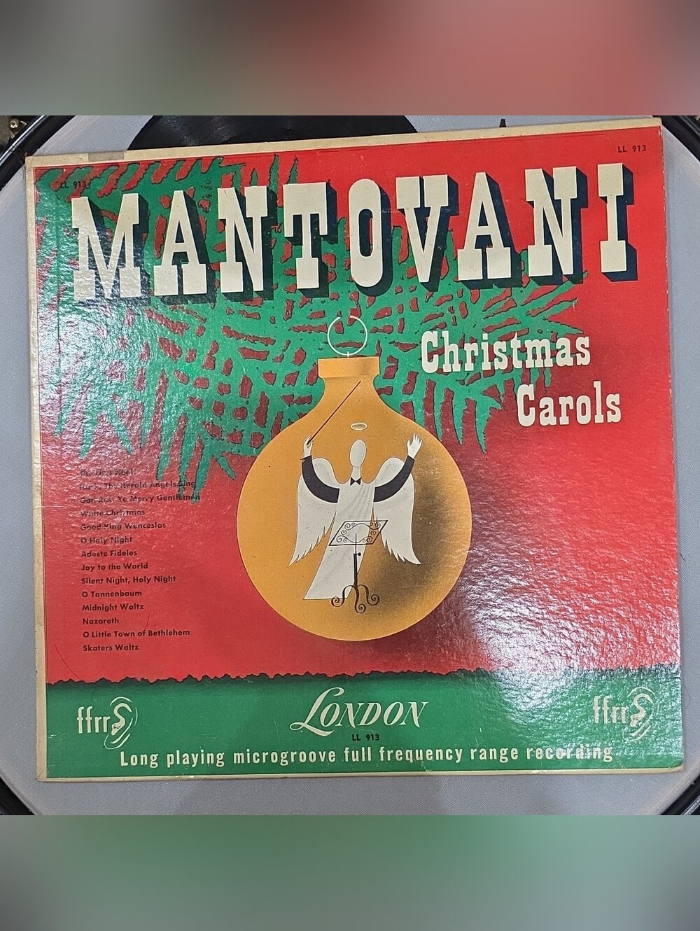 Mantovani Christmas Carols 12" Black Vinyl LP 33RPM London LL 913 Holiday